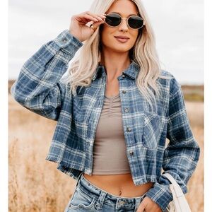 HYFVE Blue Plaid Cropped Jacket